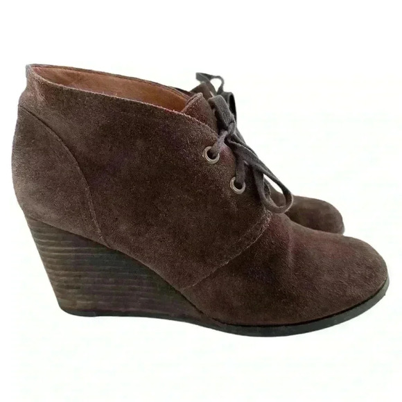 Lucky brand sway ankle booties size 7.5 37.5 chocolate brown suede wedge boots - Picture 13 of 13